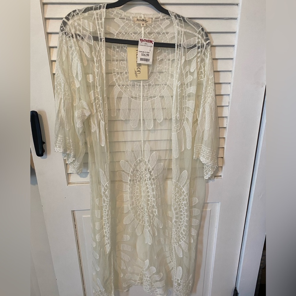 Sheer white Swimsuit cover up / kimono